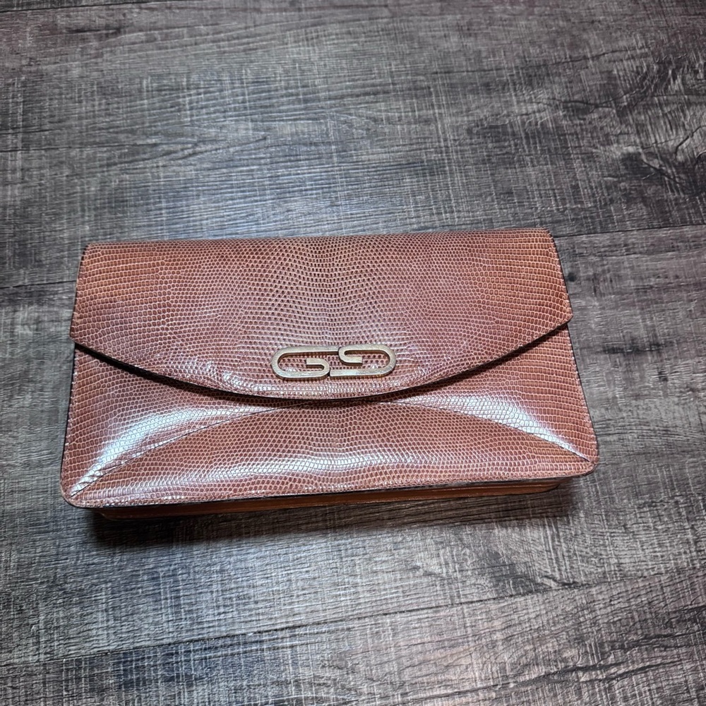 vintage Gucci brown lizard skin clutch bag with Silver Detail - Picture 2 of 8